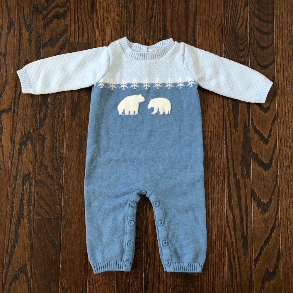Janie and Jack Boys 3-6M Cotton Knit Long-Sleeved/Pants One Piece w/Polar Bears
